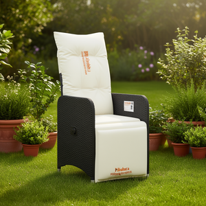 Silla Reclinable de Jardín Allabaca, Color Crema, Ratán Blanco, Operación Manual, Muebles de Exterior - Product Image 2