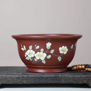 Maceta de Zisha hecha a mano con diseño pintado de pájaros y lotos, maceta de bonsái para escritorio - Product Image 2
