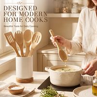 Ensemble de 8 ustensiles de cuisine en bambou avec support rotatif à 360 degrés en céramique, outils de cuisson en bambou, ustensiles de cuisine pour la cuisine à domicile