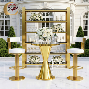 Modern Hotel Party Event Outdoor Stainless Steel Cocktail <b>Bar</b> <b>Table</b> with Gold Frame for Commercial Use - Product Image 3