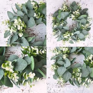 Guirlande artificielle d'eucalyptus avec fleurs blanches et feuilles vertes en buis, décoration de porte d'entrée pour le printemps, l'été, la Saint-Valentin et Pâques - Product Image 2