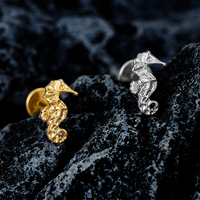 Droit Grand ASTM F136 Titane 16G Fil Interne Hippocampe Labret Stud Cartilage Boucle D'oreille Nez Piercing Bijoux De Corps