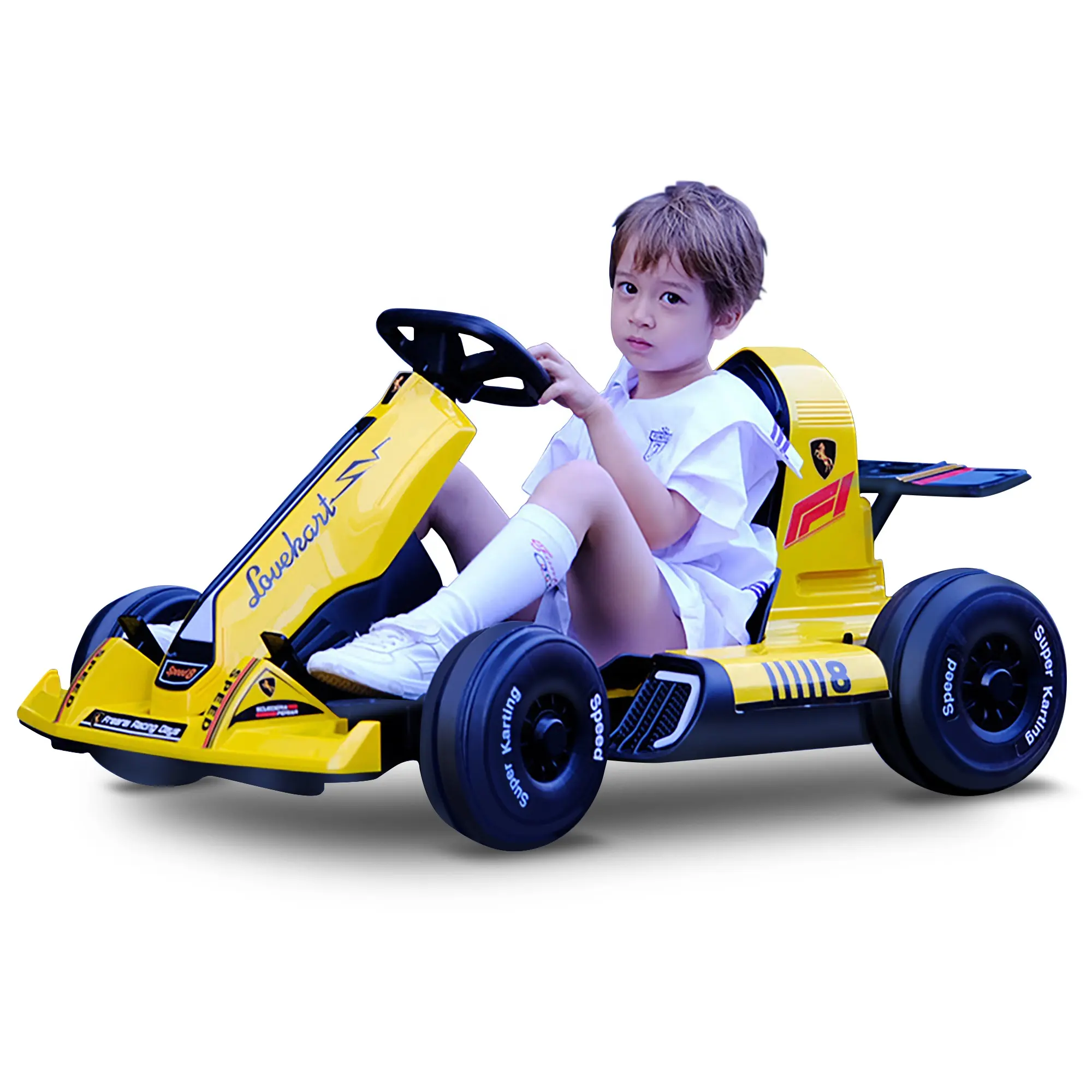 Aufsitz autos für Kinder lernen Spielzeug Cooles Go-Kart-Auto Sprühen Sie elektrische 4WD RC 2.4G 12V 7A große Batterie Safe Early Swing Auto 380W