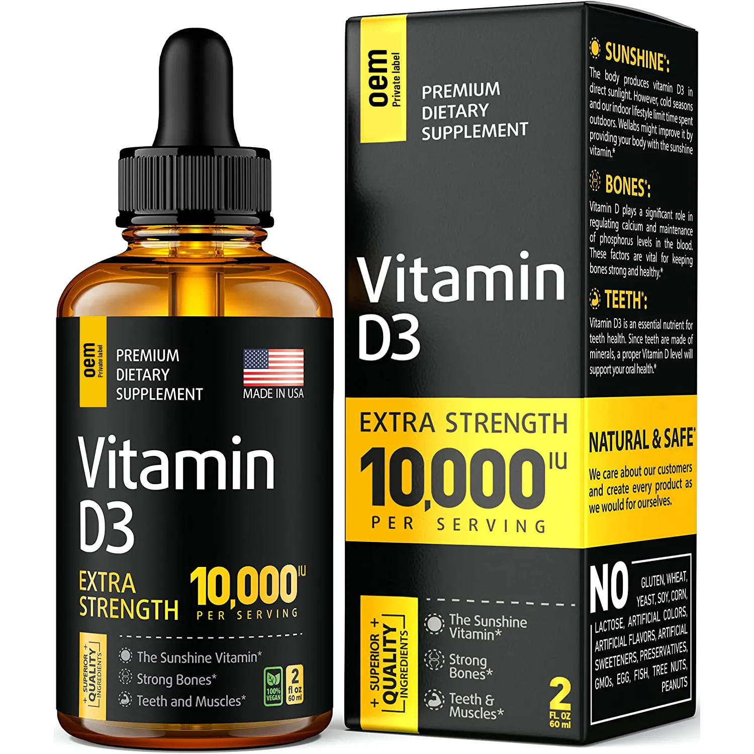 Gouttes Vegan à base de vitamine D3 + K2, Support pour raffermir les os, santé, cœur, alimentation maximale, liquide couche OEM