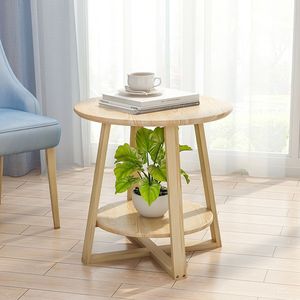 Nordic Minimalist Round <b>Coffee</b> <b>Table</b> Wood Double Layer Sofa Side <b>Table</b> Modern Living Room Furniture - Product Image 4
