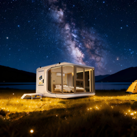 Capsule spatiale extérieure, mini-maison préfabriquée modulaire avec mur en verre pour hôtel écologique et logement de vacances