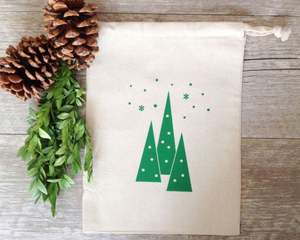 Sacs en coton naturel recyclables pour Noël, pour l'emballage de biscuits et de bonbons, avec impression sérigraphique, sans danger pour les aliments - Product Image 2