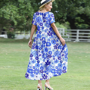 Abito Casual Casual bohémien floreale con tasche a manica corta lungo lungo estivo da spiaggia - Product Image 5