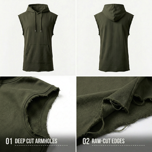 Sweat-shirts classiques vert olive légers en polaire avec bord brut et poche kangourou, pour musculation, gym et streetwear - Product Image 2