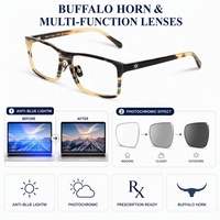 Monturas Ópticas Cuadradas Profesionales de Cuerno Natural Puro para Negocios, Lentes Fotocromáticas Anti Luz Azul, Gafas Sostenibles