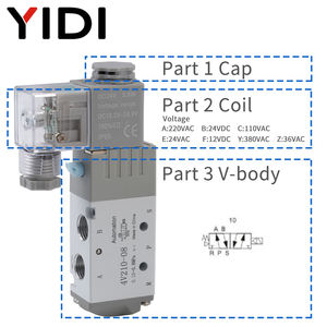 Vanne solénoïde 4V210-08, 2 positions, 5 voies, vanne de commande pneumatique à air, DC 12V 24V AC 24V 36V 110V 220V avec silencieux de raccordement - Product Image 6