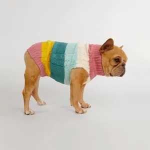 Qiqu Pet Levert Op Maat Gemaakte Nieuwe Ontwerper De Colorblock Dog Trui Jumpsuit Franse Bulldog Pug Hondenkleding Voor Kleine Middelste Honden