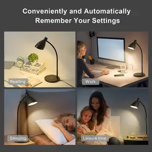 Lampes de table à col de cygne avec port de charge USB 5 modes 7 niveaux de luminosité lampe de bureau LED avec chargeur sans fil