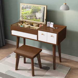 Nordic Solid Wood Dressing <b>Table</b> With Mirror Storage Bedroom Vanity Desk For Makeup And Storage <b>Pine</b> Wood Natural Color - Product Image 4