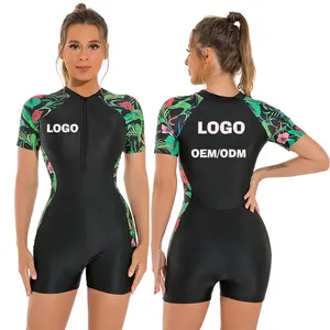 Aide Vrouwen Eendelige Badkleding Surfen Snel Droog Sportieve Badpakken Met Korte Mouwen Conservatieve Strandbescherming Surfbadpak