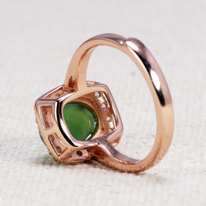 Natural Gemstone Green Jade <strong>Rings</strong> Zircon Stones Surrounded Gold Plated Sterling Silver 925 Fine Jewelry <strong>Resizable</strong> Women <strong>Ring</strong> - Product Image 3