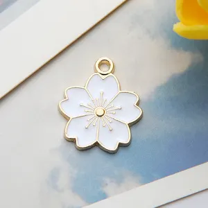 Diy Fashion Enamel Sakura Flower Charm Custom Color And Shape Cherry Pendants For Jewelry Making Accessories