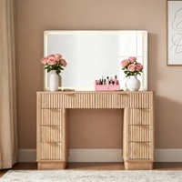 Ensemble coiffeuse moderne avec plateau en verre trempé, miroir LED, tiroirs à fermeture douce et grand espace de rangement