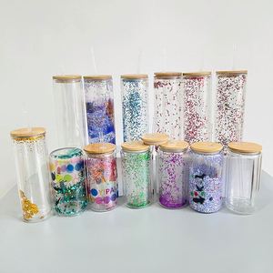Verre à sublimation vierge 20oz, double paroi, transparent, forme droite et étroite, effet globe à neige, avec couvercle en bambou et paille, pour vinyle, entrepôt USA - Product Image 2