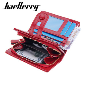 Baellerry Women's Short Wallet Oil Waxed Leather Multi Card Slot Buckle Coin <b>Purse</b> With Zipper Black - Product Image 3