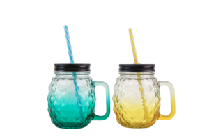 Customized Clear 16 oz 500ml Glass <strong>Wide</strong> <strong>Mouth</strong> <strong>Mason</strong> <strong>Jar</strong> with Aluminum Cap Straws and Handle for Juice Tea Soda Water - Product Image 2