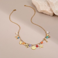 Parures de bijoux hawaïens pour femme, collier et bracelet, perles colorées, breloques étoile de mer, coquillage et tortue en acier inoxydable, bijoux de corps d'été