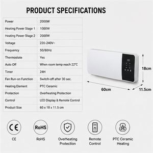 เครื่องทำความร้อนแบบตั้งพื้น PTC 2000W พร้อมระบบป้องกันความร้อนเกิน ระบบทำความร้อนเร็ว ไฟส่องสว่าง รีโมทคอนโทรล จอแสดงผล LCD - Product Image 6