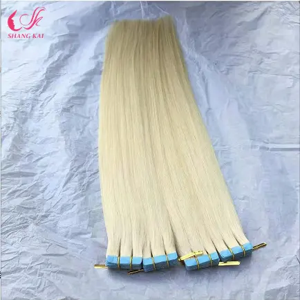 Blond Color 100% Human Hair Double Drawn Blue Tape Hair Extensions For Woman
