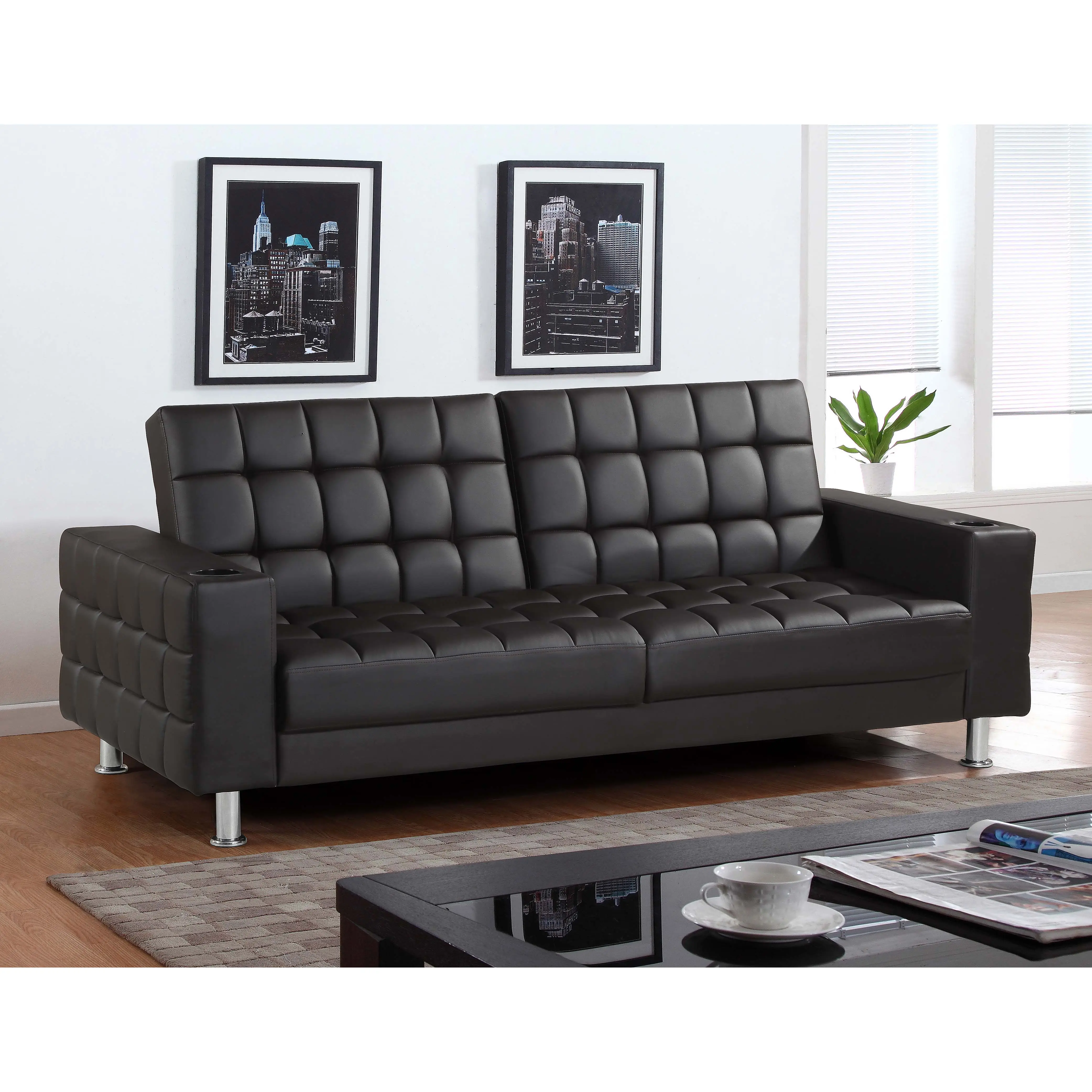 2020 neuestes Design Schwarze klappbare Leder couch mit Funktion des Sofas mit Bett