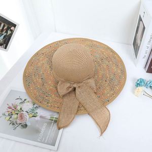 Wholesale Colorful Wide Brim Natural Sun <b>Hat</b> <b>Flat</b> Top Woven Women Straw <b>Hat</b> Beach <b>Hat</b> - Product Image 3