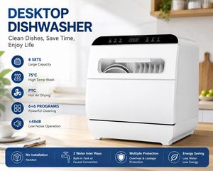 Lave-vaisselle de comptoir pour 8 couverts avec capacité de 75 ° Sèche-linge à air chaud PTC haute température avec 6+6 programmes et double entrée d'eau - Product Image 6