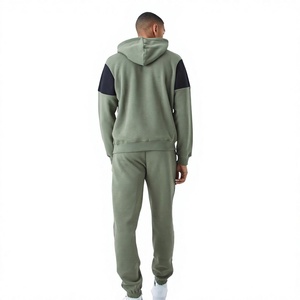 Ensemble de survêtement à capuche pour homme, couleur olive, blocs de couleurs, coton, manches longues, coupe décontractée ample avec poches latérales pour la saison d'automne - Product Image 5