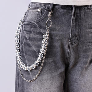 Cadena de cintura metálica estilo Hip Hop Punk con cuentas de calavera blanca, accesorio de mezclilla de doble capa, cadena corporal de moda casual - Product Image 1