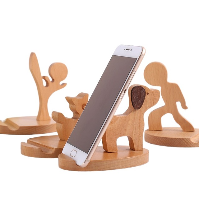 Cell Phone Stand Cute Animal Wood Eco-Friendly Round Design Customizable Logo High Quality Desk Organizer Accessories
