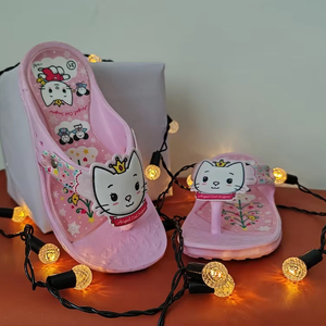 KM939-AC Red Apple Children's Summer 2023 Premium EVA Baby Girls Arch Support Flat Lightweight Outdoor Slippers Hook Loop - Product Image 1