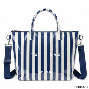 Sac fourre-tout imperméable brillant à rayures nautiques |   Sac à main <span class=keywords><strong>de</strong></span> plage personnalisé avec logo <span class=keywords><strong>de</strong></span> resort |   Sac à bandoulière <span class=keywords><strong>de</strong></span> luxe pour échantillonnage et cadeaux, livraison en 7-10 jours - Product Image 1