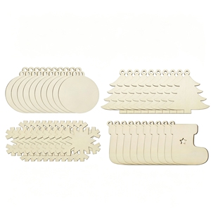 4 pièces d'ornements de Noël en bois brut, à personnaliser, en forme de tranches, de flocons de neige, de chaussettes et de formes d'<span class=keywords><strong>arbre</strong></span>, pour la décoration artisanale de l'<span class=keywords><strong>arbre</strong></span> de Noël - Product Image 1