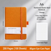 A5 Hardcover-Notizbuch mit Gummiband, Orange, liniert, farbige Innenseiten