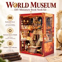 Kit de bricolage en bois pour niche à livres World Museum, puzzle 3D fait main à assembler, insert de bibliothèque miniature avec lumière LED, jouet