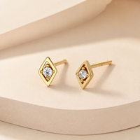 Boucles d'oreilles minimalistes en argent sterling 925 vermeil avec zircon en forme de diamant pour femmes, bijoux fins