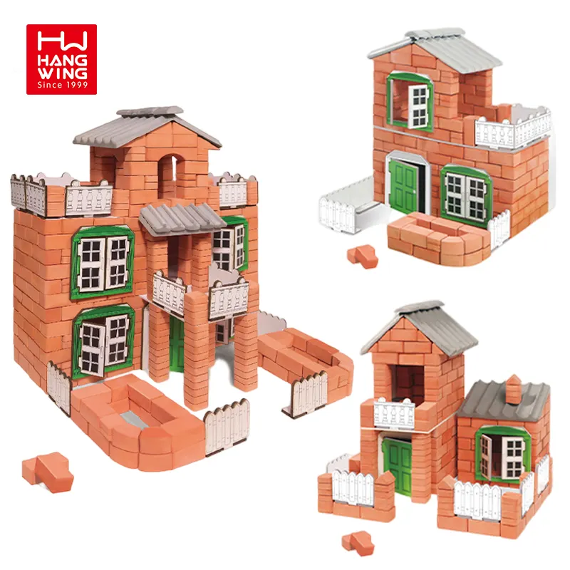 HW Chinese classical manor villa bricklayer gold brick masonry kids handmade creative paste DIY building blocks STEM puzzle toys