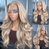 Perruque synthétique lace front 13x4, 20 pouces, couleur 103, ondulations lâches, fibre haute température, dentelle transparente, pour femmes