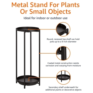 Soporte de planta de metal redondo de dos niveles básico en negro para almacenamiento y exhibición - Product Image 5