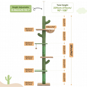 Kinghon Unique 5 <b>Level</b> Cat Climbing Tower Cactus Ceiling Cat Tree Tower with Adjustable Height with Cozy Hammock - Product Image 2
