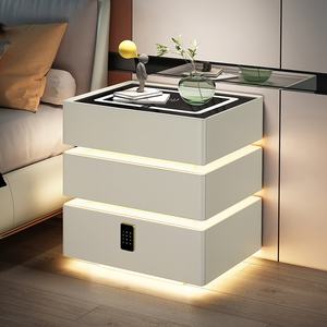 <span class=keywords><strong>Table</strong></span> <span class=keywords><strong>de</strong></span> chevet intelligente <span class=keywords><strong>de</strong></span> luxe en bois avec plateau en <span class=keywords><strong>plexiglas</strong></span>, style crème, simple et moderne, chargement sans fil, verrouillage par mot <span class=keywords><strong>de</strong></span> passe, haut-parleur Bluetooth - Product Image 1