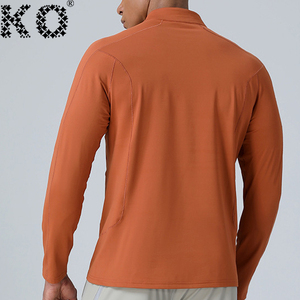 Personalizado de alta calidad ligero hombres media cremallera pulóver manga larga Camiseta para correr fábrica al por mayor ropa de gimnasio - Product Image 4
