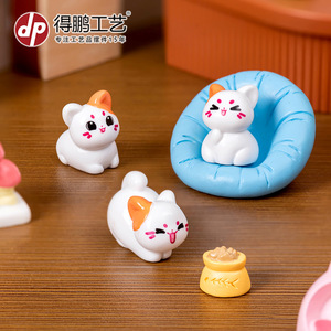 Figurines miniatures de chatons de dessins animés en résine, décorations de bureau pour maison de poupée et ornements de voiture - Product Image 3