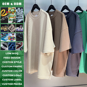 T-shirt décontracté surdimensionné en maille gaufrée 260g avec double couture et fente, coupe ample, vente en gros, haut streetwear pour hommes - Product Image 1