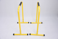 Station de dips double en acier robuste, barres parallèles séparées, support portable jaune pour entraînement de musculation pectorale et triceps