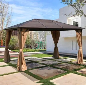 Dış mekan mobilyası ucuz özelleştirilmiş Modern bahçe su geçirmez çatı alüminyum siyah kahverengi açık gazebo